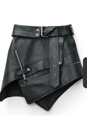 Zachary Genuine Leather Moto Mini Skirt